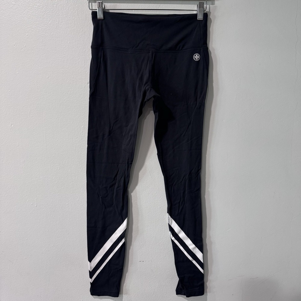 Tory Burch Sport Weightless Chevron Leggings Black‎ Womens Size M Key Pocket - Picture 2 of 8